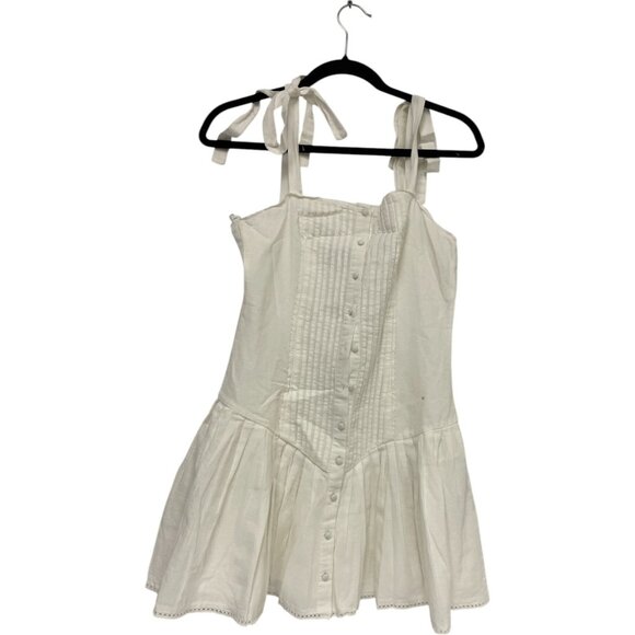 Zara Women Mini Dress Smocked Pleated XS Oyster White cotton 0881/385 NWT - Picture 2 of 11